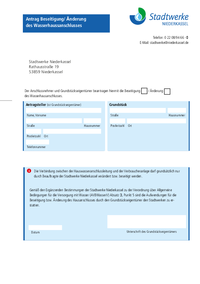 Antrag auf Beseitigung/Änderung des Wasserhausanschlusses